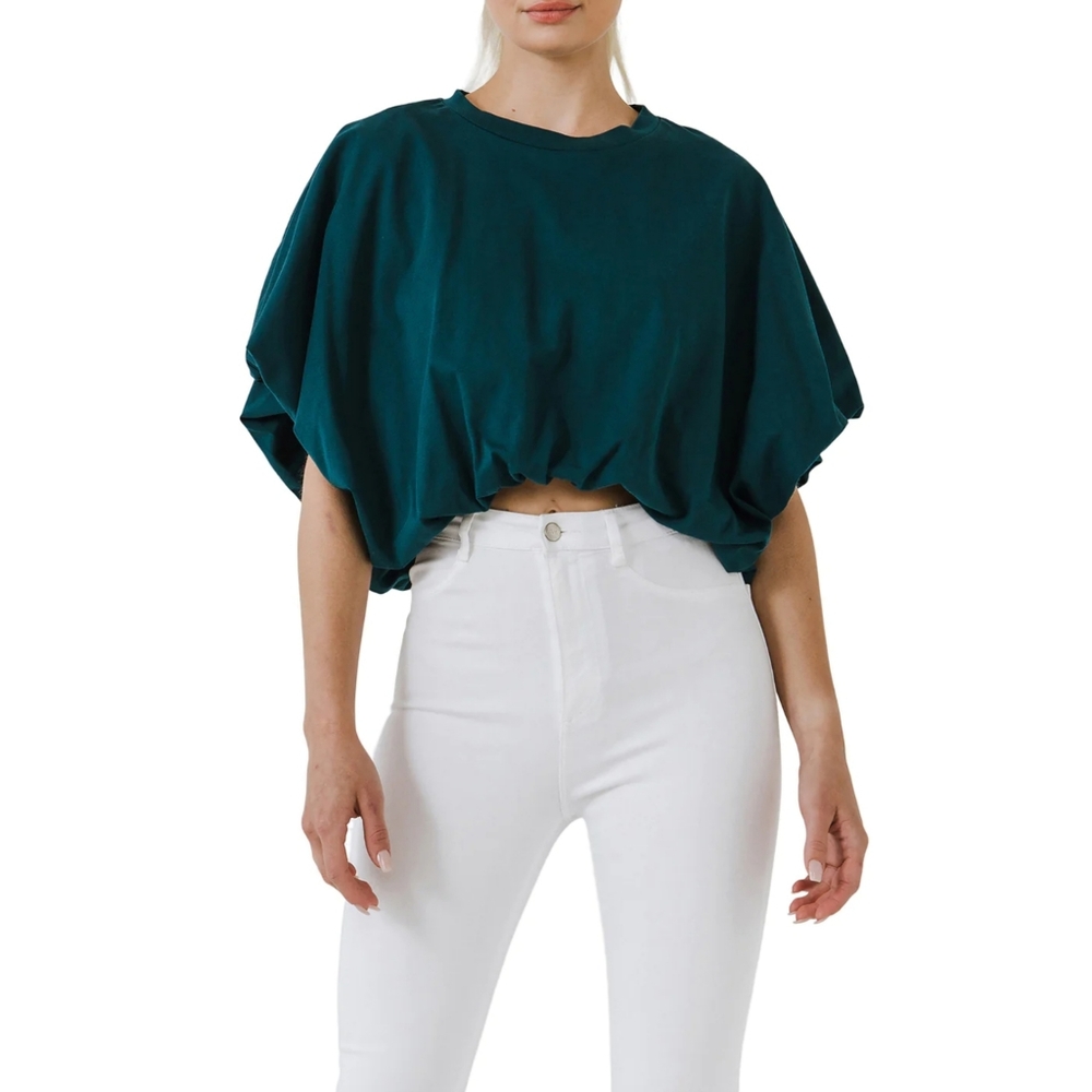 GREY LAB High-Low Cropped T-Shirt Blue Green Emerald Small